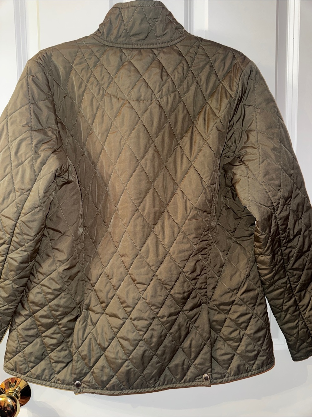Lands' End Quilted Olive Puffer Jacket with Yellow Lining - Picture 6 of 6